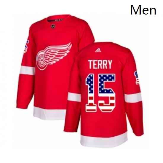 Mens Adidas Detroit Red Wings 15 Chris Terry Authentic Red USA Flag Fashion NHL Jersey